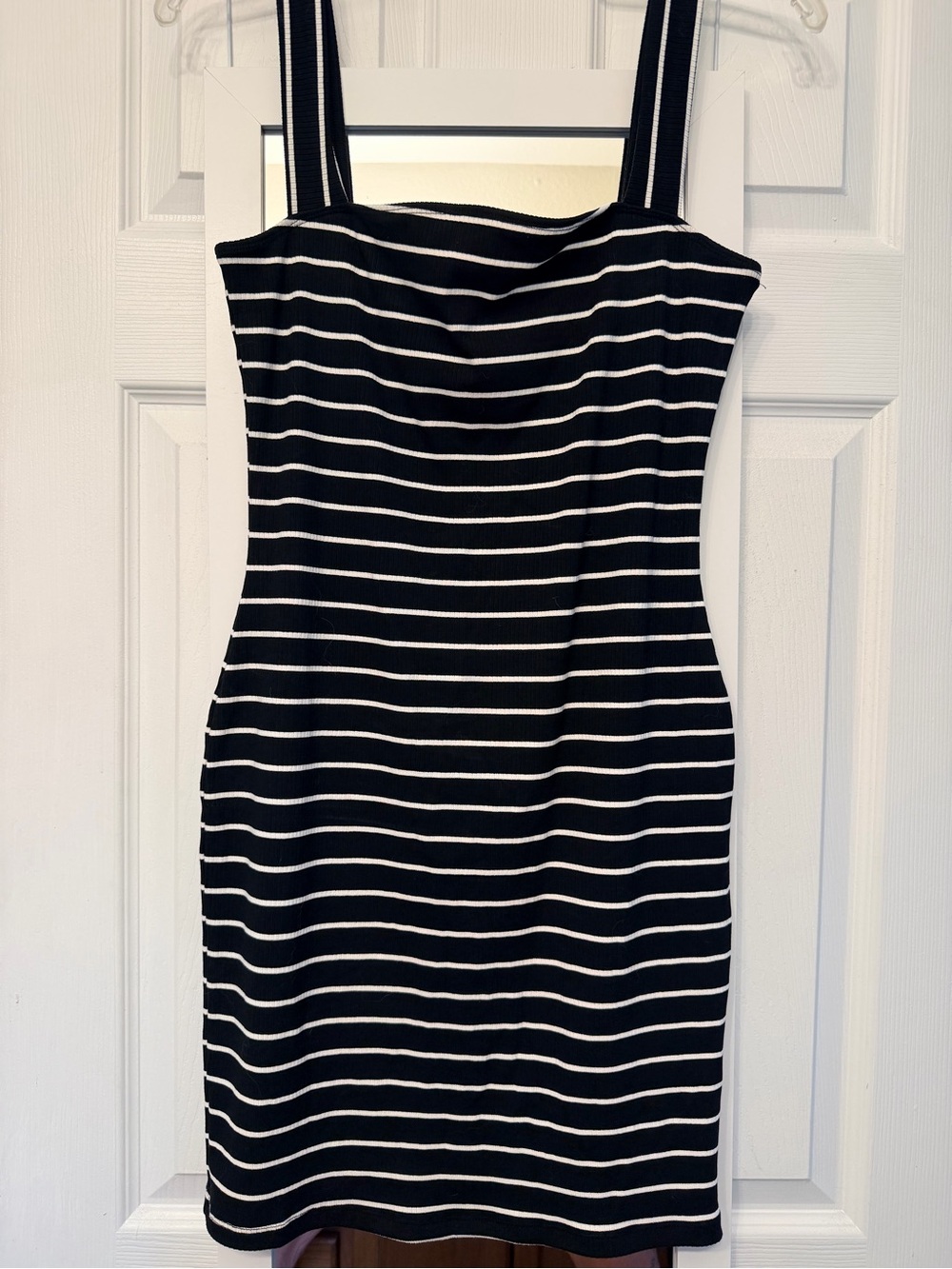 Black & White Striped Maxi Dress with Wide Straps